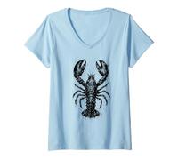 Womens Lobster Ink Art Ocean Coastal Nautical Marine Print Grunge V-Neck T-Shirt