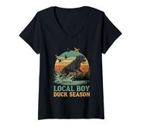 Womens Local Boy Lab Hunter Dog Duck Hunting V-Neck T-Shirt