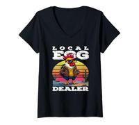 Women's Local Egg Dealer Cool Rooster Sunglasses Funny Farmer V-Neck T-Shirt