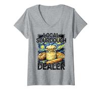 Women's Local Sourdough Dealer Funny Baker Van Gogh Starry Night V-Neck T-Shirt