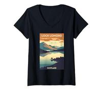 Womens Loch Lomond Scotland Scottish Highlands UK Retro Travel V-Neck T-Shirt
