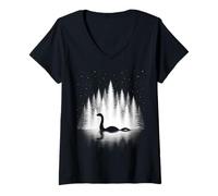 Women's Loch Ness Monster in Silent Water Beneath Evening Stars V-Neck T-Shirt