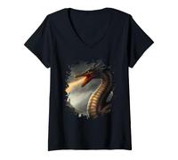 Women's Loch Ness Monster the Fire Breathing Dragon V-Neck T-Shirt