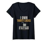 Women's Lockpicking - I Own Thirty Locks and Not One - Locksport V-Neck T-Shirt