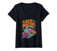 Womens Loco-Motive Funny Halloween Train Adventure V-Neck T-Shirt