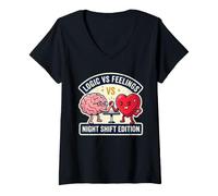 Women's Logic Vs Night Feelings Shift Funny Nurse Brain Heart Meme V-Neck T-Shirt