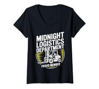 Women's Logistics Night Shift Funny Overnight Warehouse V-Neck T-Shirt