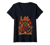 Womens LOL | Lizards of Lucifer Funny Dark Satanic Emo Gecko Cult V-Neck T-Shirt