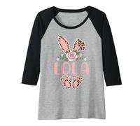 Womens LOLA Cute Leopard Bunny Ears Floral Easter Raglan Baseball Tee