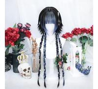 Women's Lolita Cosplay Wig Long Straight Braided Hair with Highlight Color Bangs Layered Daily Halloween Wigs Pre-styled Jellyfish (Blue)