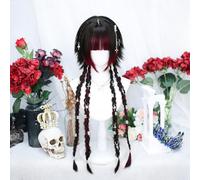 Women's Lolita Cosplay Wig Long Straight Braided Hair with Highlight Color Bangs Layered Daily Halloween Wigs Pre-styled Jellyfish (Red)
