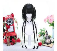 Women's Lolita Cosplay Wig Long Straight Braided Hair with Highlight Color Bangs Layered Daily Halloween Wigs Pre-styled Jellyfish (Black)