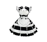 Women's Lolita Cute Maid Dress Bowknot White Apron Fancy Dress A Line Swing Short Dresses Party Puff Short Sleeve Mini Dresses Japanese Game Anime Kawaii Maid Outfits Women Cosplay Costume