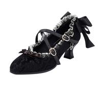 Women's Lolita Mary Jane Shoes Sandals Women's Summer Comfortable Gothic Round Toe Chunky Platform Heel Lace Colourful Punk Skirt Cute Kawaii with Princess Dress Denim, black, 7 UK