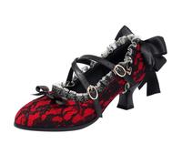 Women's Lolita Mary Jane Shoes Sandals Women's Summer Comfortable Gothic Round Toe Chunky Platform Heel Lace Colourful Punk Skirt Cute Kawaii with Princess Dress Denim, red, 5 UK