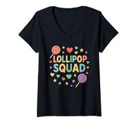 Womens Lollipop Squad Funny Colorful Design Lollipops V-Neck T-Shirt