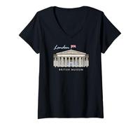 Women's London, British Museum, Hand Drawing, England V-Neck T-Shirt