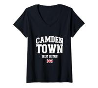 Womens London Camden Union Jack Design Great Britain Camden Town V-Neck T-Shirt