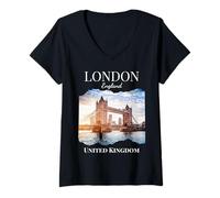 Womens London England United Kingdom Souvenir Tower Bridge Vacation V-Neck T-Shirt