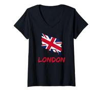 Women's London Great Britain Flag British Heritage & English Pride V-Neck T-Shirt