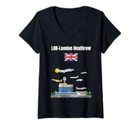 Womens London Heathrow airport LHR airport nerd London souvenir V-Neck T-Shirt