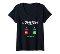 Women's London is Calling and I Must Go England Traveling V-Neck T-Shirt