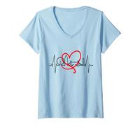 Women's London Skyline Heartbeat England Fan UK Lover I Love London V-Neck T-Shirt