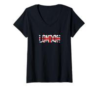 Womens London Winter Snow - UK Flag Christmas Style V-Neck T-Shirt