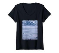 Women's Lone Penguin Walking Toward Mountain Meme V-Neck T-Shirt