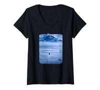 Women's Lone Penguin Walking Toward Mountain Meme V-Neck T-Shirt