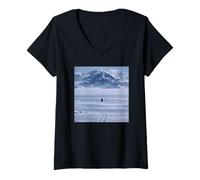 Women's Lone Penguin Walking Toward Mountain Meme V-Neck T-Shirt