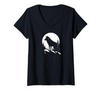 Womens Lone Wolf Moon Howling Wolf Pack Head Wolves Howl V-Neck T-Shirt