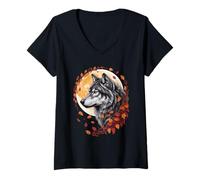 Women's Lone Wolf Under Moonlight Nature Scene V-Neck T-Shirt