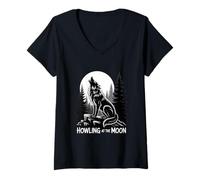 Women's Lone Wolf Under Moonlight Nature Scene V-Neck T-Shirt