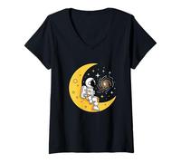 Women's Lonely Astronaut On Moon Sitting Alone Introvert Space Lover V-Neck T-Shirt