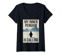 Women's Lonely Penguin Journey into The Mountains V-Neck T-Shirt