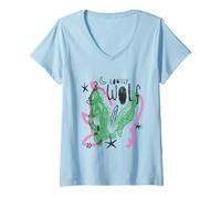 Womens Lonely Wolf Skull Retro Illustration Art V-Neck T-Shirt