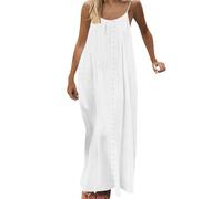 Women's Long Backless Dress, Summer Sleeveless Chic and Elegant Sexy Hollow Out with Drawstring Beach Dress Boheme Casual Vintage Summer Camisole Breathable Night for Cocktail