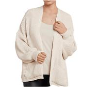 Womens Long Balloon Sleeve Chunky Knitted Oversized Cropped Cardigan Ladies 2 Front Pocket Open Front Winter Wear Outwear Cardigan Cream