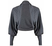 Womens Long Batwing Sleeve Ladies Front Open Shrug No Fastening Bolero Jersey Cropped Cardigan Top Dark Grey Size 16 - 18 (L/XL)