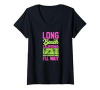 Women's Long Beach California Name Somewhere Better I'll Wait V-Neck T-Shirt