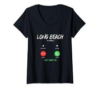 Women's Long Beach is Calling and I Must Go California Traveling V-Neck T-Shirt