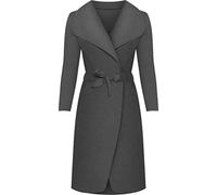 Womens Long Belt Pocket Open Coat Ladies Celebrity Waterfall Jacket Cape - Dark Grey - One Size