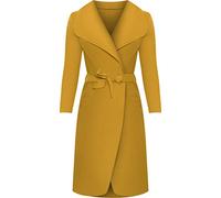 Womens Long Belt Pocket Open Coat Ladies Celebrity Waterfall Jacket Cape - Mustard - 16-22