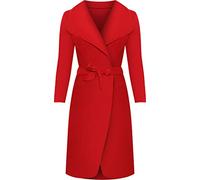 Womens Long Belt Pocket Open Coat Ladies Celebrity Waterfall Jacket Cape - Red - One Size