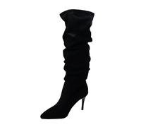 Womens Long Boots Stretch Casual Ladies Booties Stylish Pointed Toe High Heel Comfortable Elegant Pull On Mid Calf Boots Outdoor Party