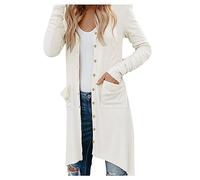 Women's Long Buttoned Cardigan Large Size, Women's Summer Lightweight Casual Coats Loose Clothes Breathable Clothing Loungewear Outdoor Cardigan Lightweight Open Coat Front Coats, white, L
