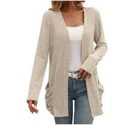 Women's Long Cardigan Lightweight Long Sleeve Cardigans Ladies Open Front Casual Loose Cardigan with Pockets Ladies V-neck Knitted Sweaters Cardigan Jumper Outerwear UK Sale Clearance