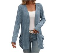 Women's Long Cardigan Lightweight Long Sleeve Cardigans Ladies Open Front Casual Loose Cardigan with Pockets Ladies V-neck Knitted Sweaters Cardigan Jumper Outerwear UK Clearance