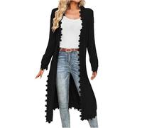 Women's Long Cardigan Open Front Long Sleeve Cardigans Lace Trim Knit Sweater Jumper Cardigan V Neck Ribbed Knit Lightweight Outerwear Plus Size Ladies Coat Autumn Winter Jackets Streetwear Black